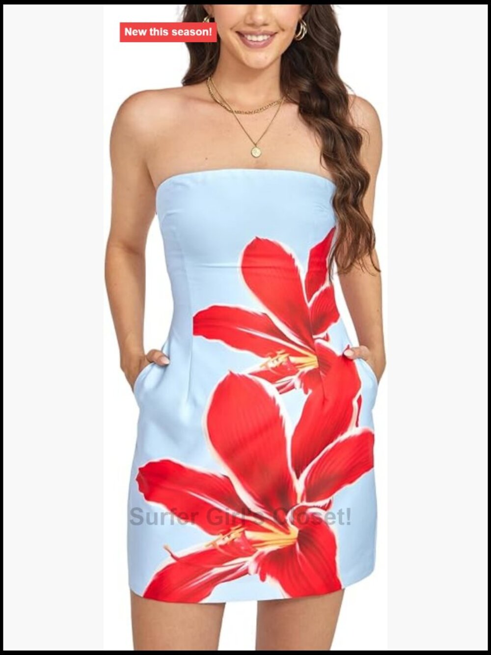 Strapless Floral Mini Dress with Pockets Tube Hawaiian Summer Party